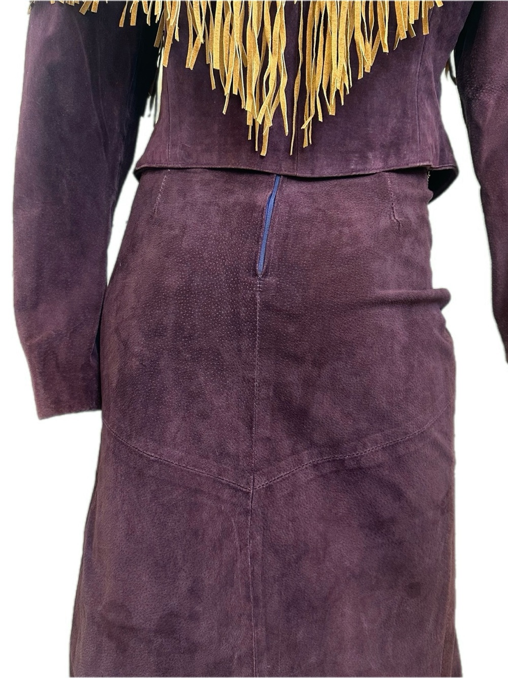 Vintage Frontier Collection Suede Leather Fringe Beaded Jacket/Skirt Set L-5/6 - Picture 6 of 16